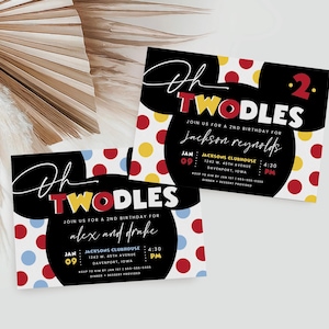 Boy&#39;s oh twodles mouse second birthday invitation, editable invitation, 2nd birthday invite, twoodles, instant download, MMS
