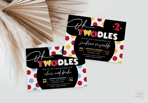 Boy's oh twodles mouse second birthday invitation, editable invitation, 2nd birthday invite, twoodles, instant download, MMS