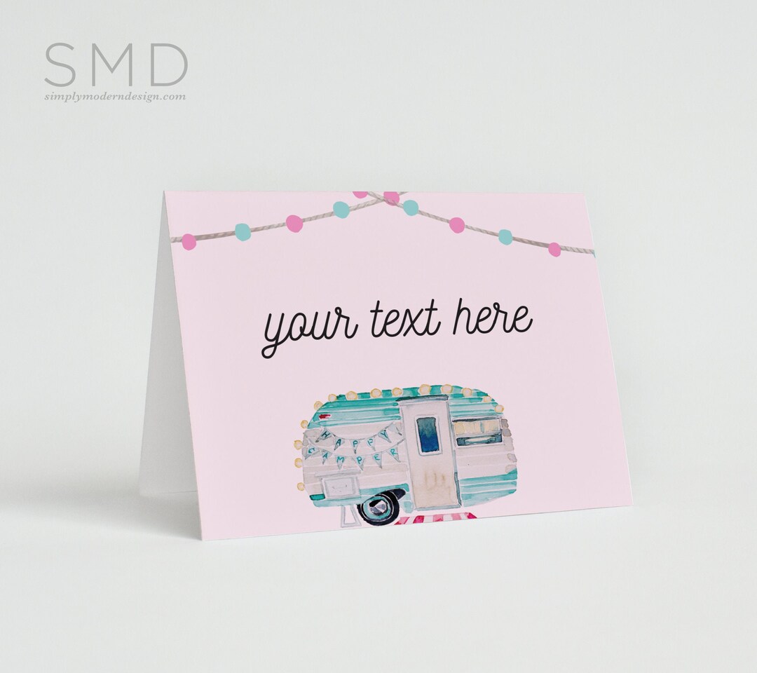 Girl's Camping Tent Card, Editable Template, Food Tent Card, Camping ...