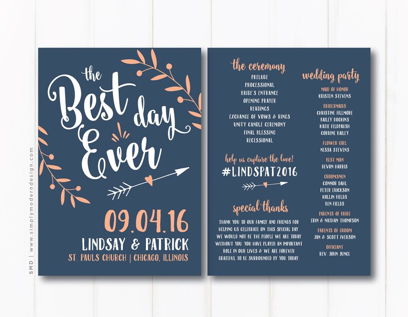 The Best Day Ever Rustic Wedding Program Ceremony Beach Etsy