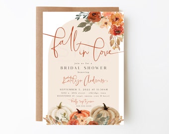 fall in love pumpkin invitation, fall in love, fall bridal shower, fall baby shower, orange, cream pumpkin, taupe, editable invite, OCPMP