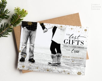 Christmas pregnancy announcement card, Holiday Card, the best gifts don&#39;t come under the tree, gender reveal, printable, editable template