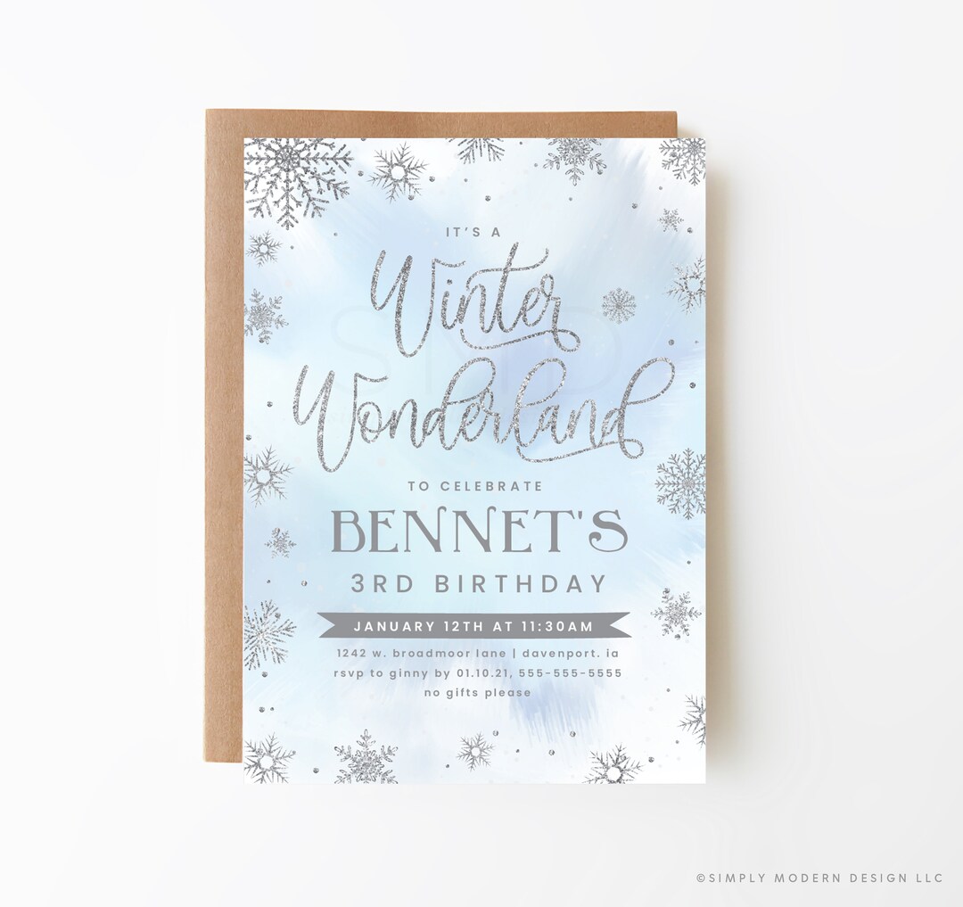 Blue Snowflake Winter Wonderland Birthday Invitation, Winter Wonderland ...