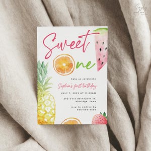 Fruit first birthday editable invite, sweet one birthday, one is sweet, 1st birthday, summer birthday, fruit theme, instant download, FRT