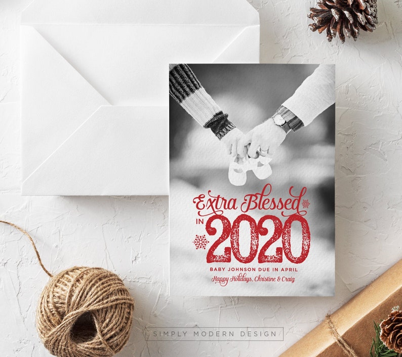 New Years pregnancy announcement holiday card Christmas Etsy