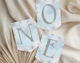 blue snowflake one bunting banner, winter onederland first birthday banner, blue snowflake birthday banner, one flag, instant download, WBWL