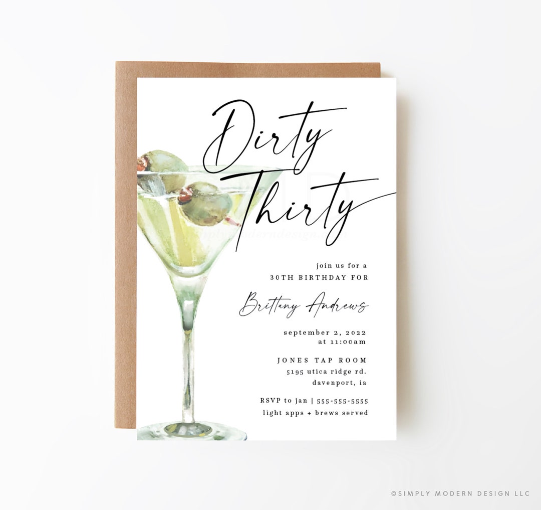 Dirty Martini Invitation, Dirty Thirty Invite, Cocktails and ...