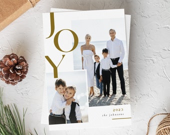 Joy holiday Christmas card, Christmas card, modern Christmas card, seasonal photo card, minimalistic card, printable, editable card
