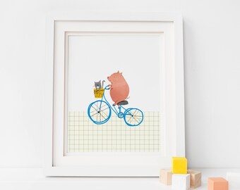 Kitten and Pig, Best Friends, art print