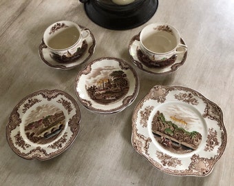 Johnson Brothers Old Britain Castles 1 bread and butter, 1 square plate, 2 cup and saucer and 3 extra saucers