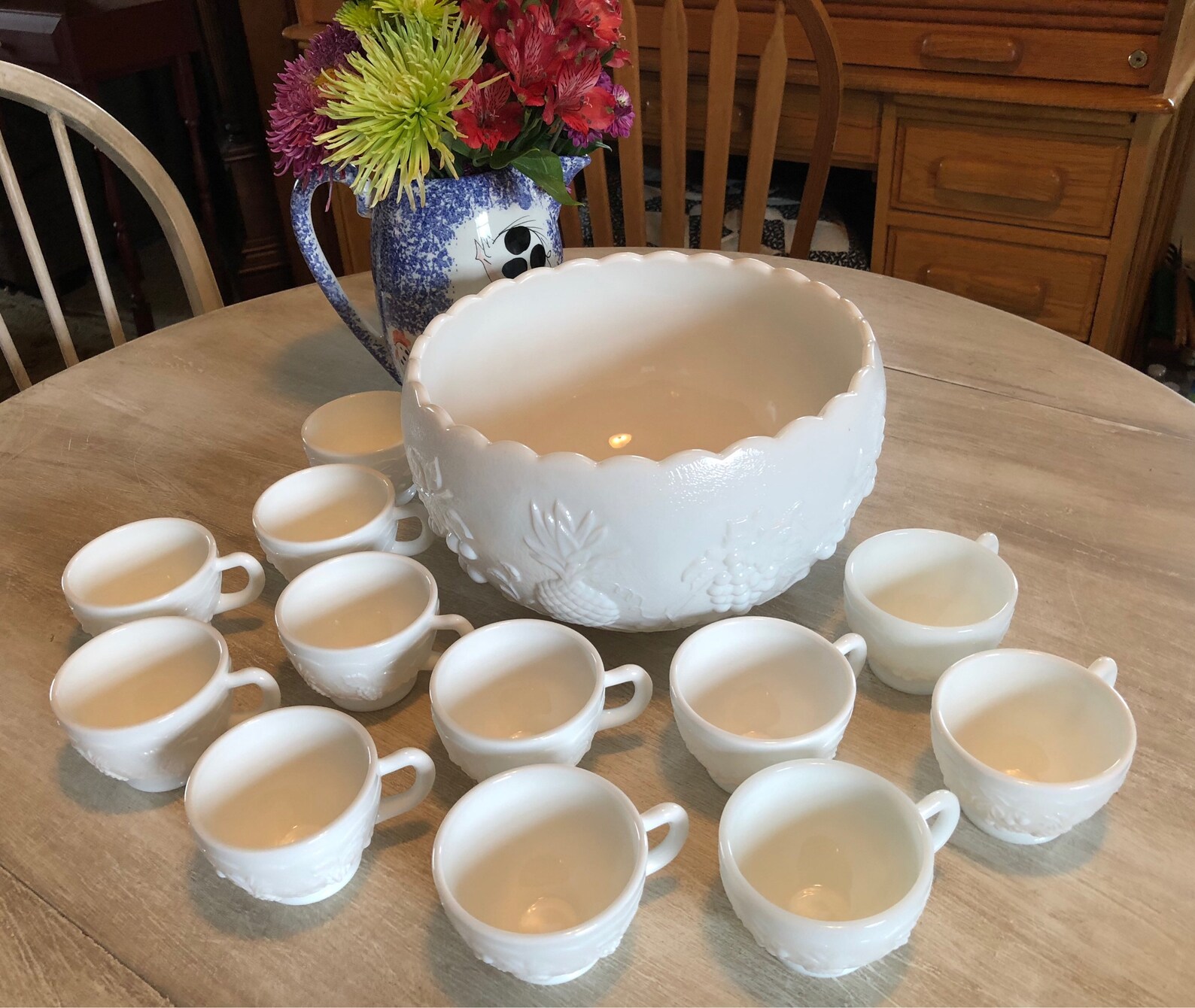 Vintage Westmoreland Milk Glass Punch Bowl Set Etsy