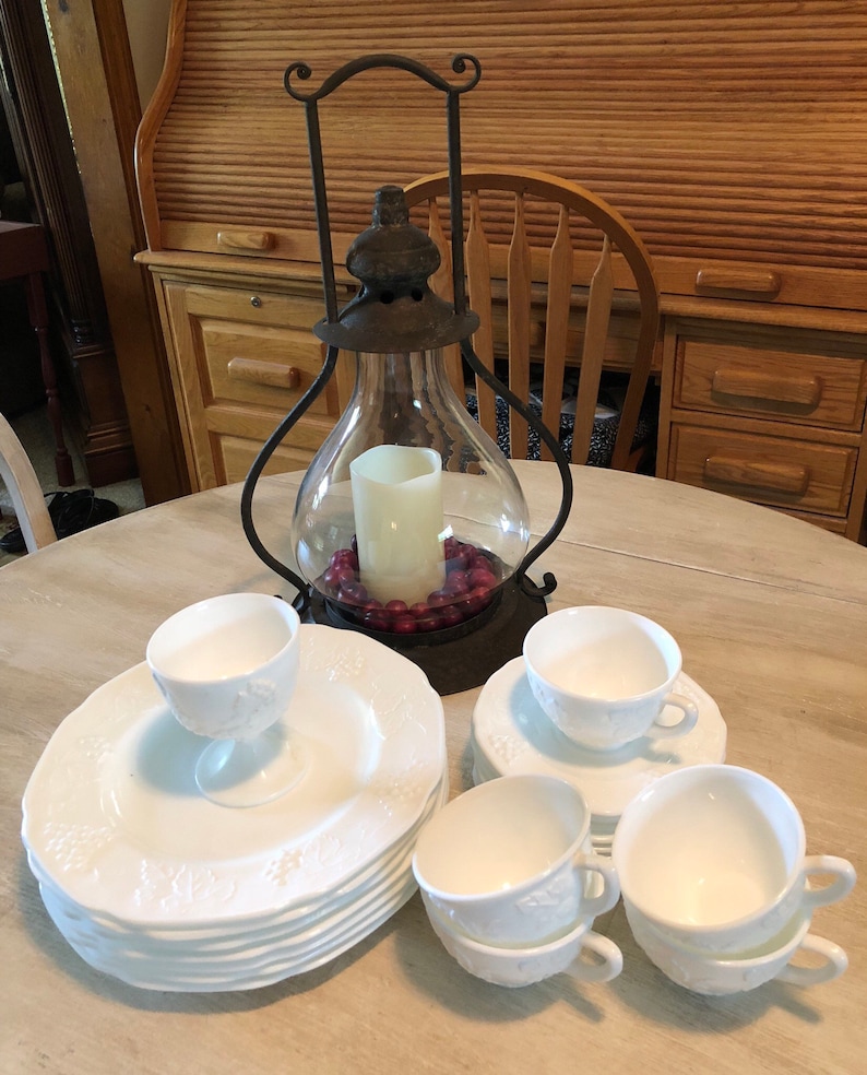 Indiana glass harvest milk glass set by colony