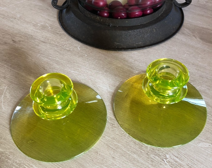 Yellow Depression Glass Candle Holders Etsy