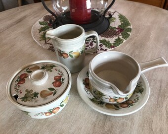 Wedgewood Quince set creamer , sugar bowl and gravy boat with underplate