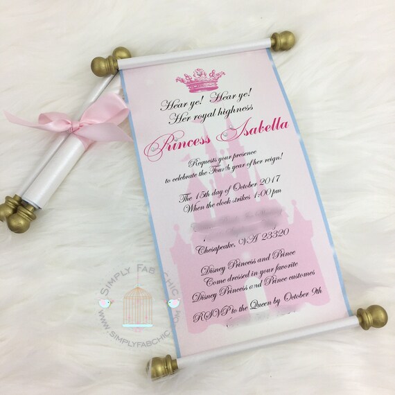 Royal Disney Castle Princess Scroll Invitation Birthday Etsy
