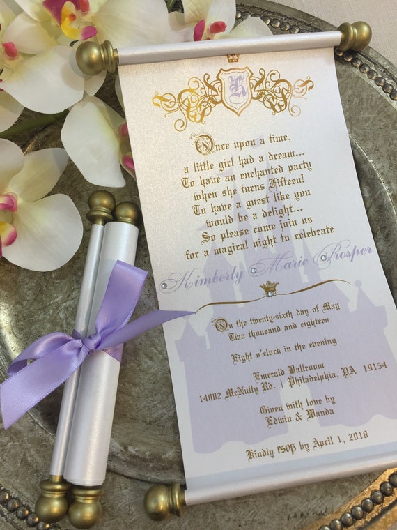 Princess Sweet 16 Lavender Gold Scroll Set Of 10 Wedding Etsy