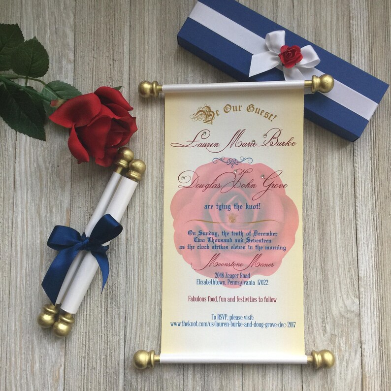 Beauty And The Beast Wedding Scroll Invitation Birthday Etsy