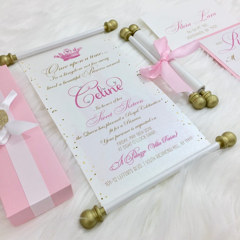 Princess Sweet 16 Scroll Set Of 10 Wedding Invitation Etsy
