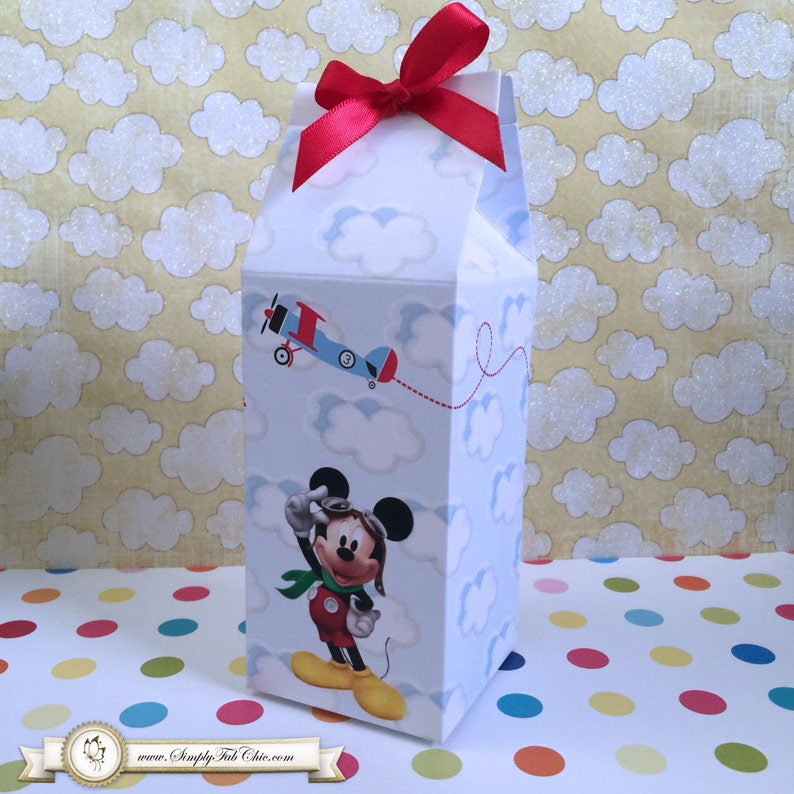 baby shower Mickey Mouse Clubhouse Treat Box for birthday Pilot Mickey Favor Milk Box Aviator Mickey Favors wedding