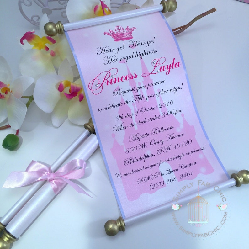 Royal Disney Princess Scroll Invitation Birthday Wedding Etsy