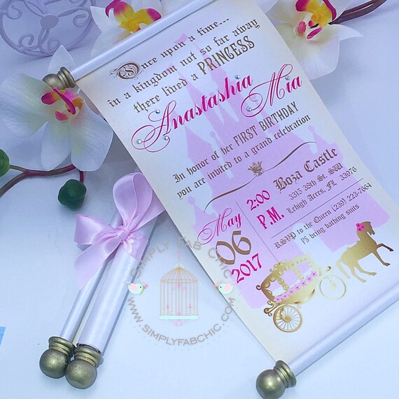 royal princess carriage scroll set of 10 wedding invitation birthday handmade prince invitation first birthday wedding baptism unique princess invitations
