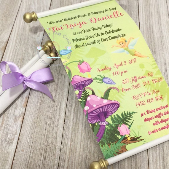Tinkerbell Scroll Set Of 10 Wedding Invitation Birthday Etsy