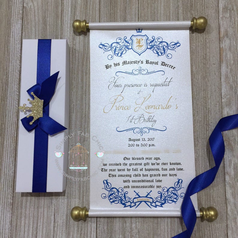 Royal Blue Prince Scroll Invitation Birthday Wedding Etsy