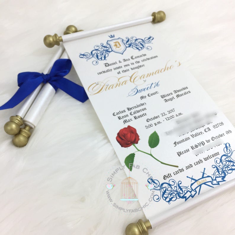 Beauty And The Beast Scroll Invitation Birthday Wedding Etsy