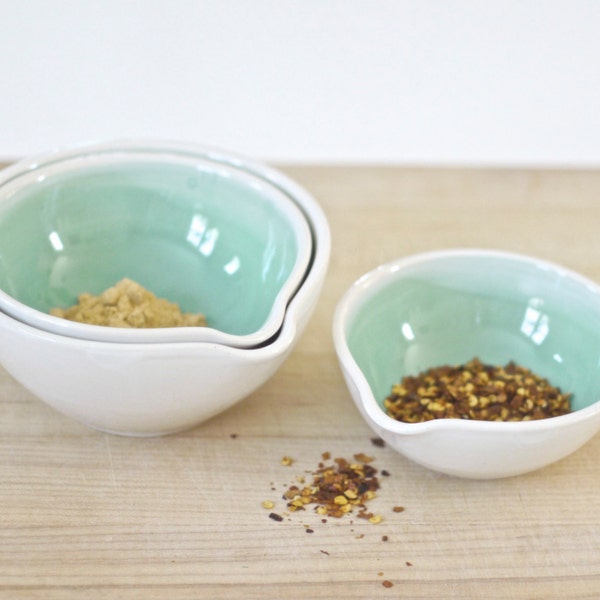 prep bowls in mint and white