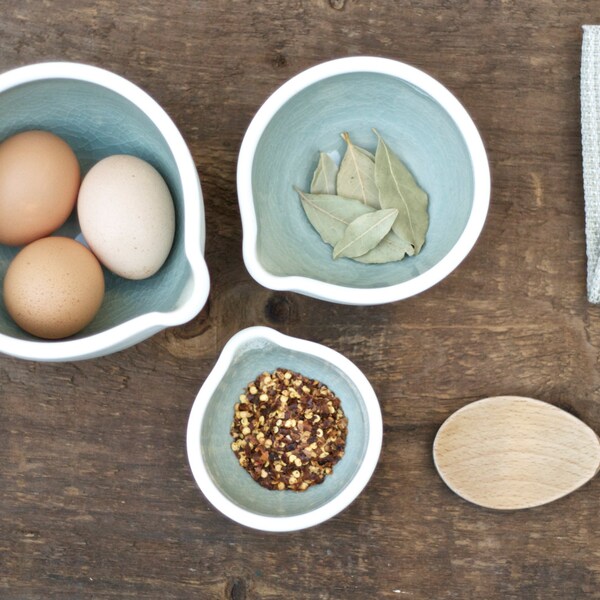 nesting bowls in frosted green. prep bowls.