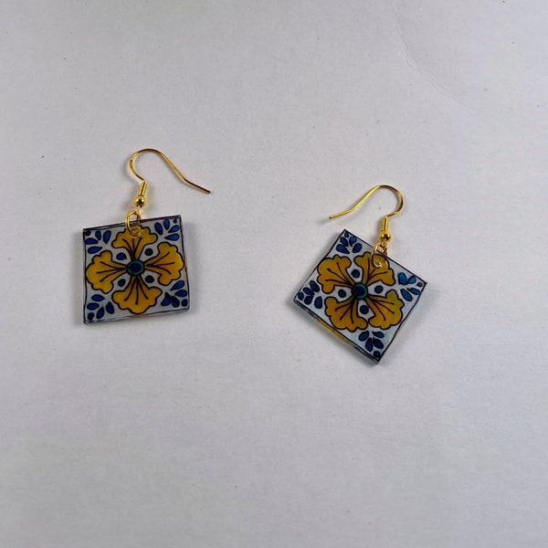 Mexican Inspired Tile Earrings, Talavera Inspired Tile Earrings, Mediterranean tile Earrings