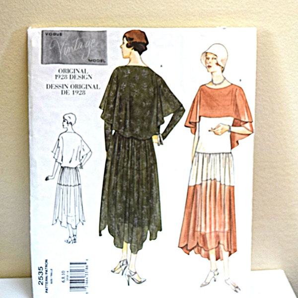 Vogue 1920s Dress Vintage Great Gatsby Dress Size 6 8 10 Sewing Pattern Vogue 2535 Original 1928 UNCUT Factory Folded