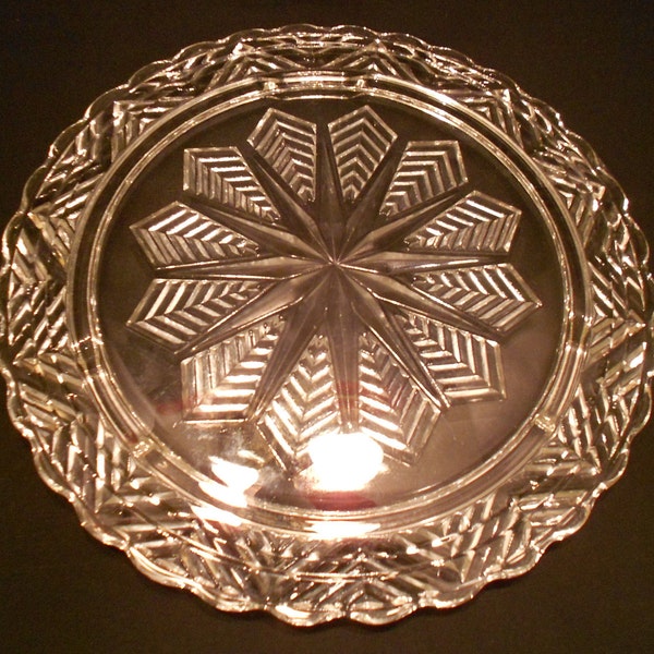 Vintage Cake Stand/ Low Footed Star/Snowflake Pattern