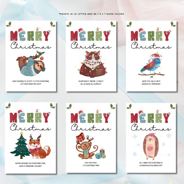 Printable Christmas cards bundle, Funny Christmas Cards, Merry Christmas Card, Cute Animal Christmas Cards, Dog Christmas Card, Sloth Card