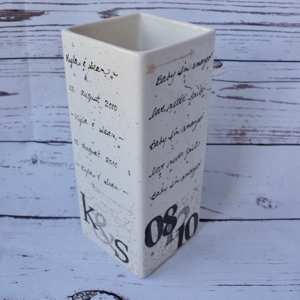 Wedding Gift Wedding Vase in ceramic personalized with date and initials of couple Anniversary Gift