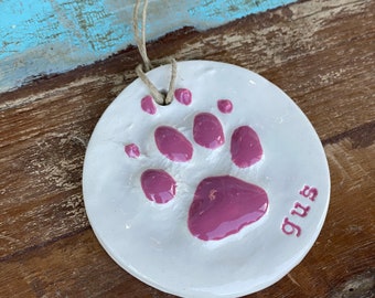 Pet paw print ornament in ceramic Medium Pink