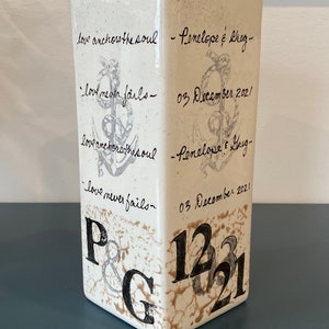 Wedding gift ceramic Vase with Anchor and Rope design personalize with wedding date and initials & love never fails image 5