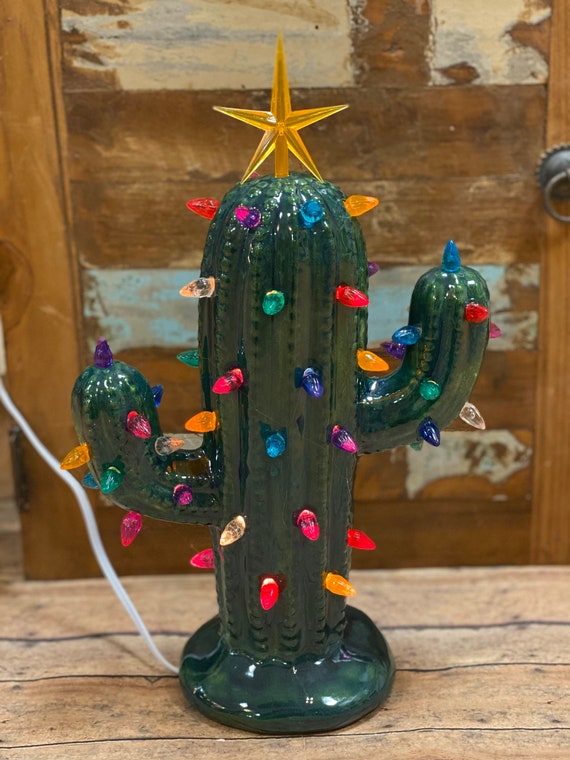 Lighted Cactus in Ceramic Vintage Inspired Green Etsy Australia