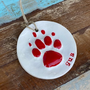 Pet Paw Print ornament in ceramic in red