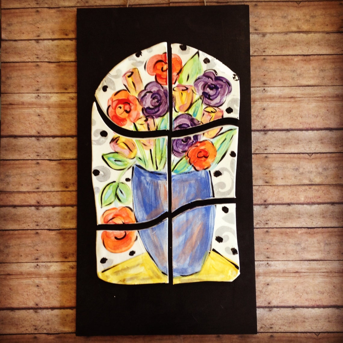 Stained Glass Church Window Puzzle Style Mosaic Floral Wall - Etsy