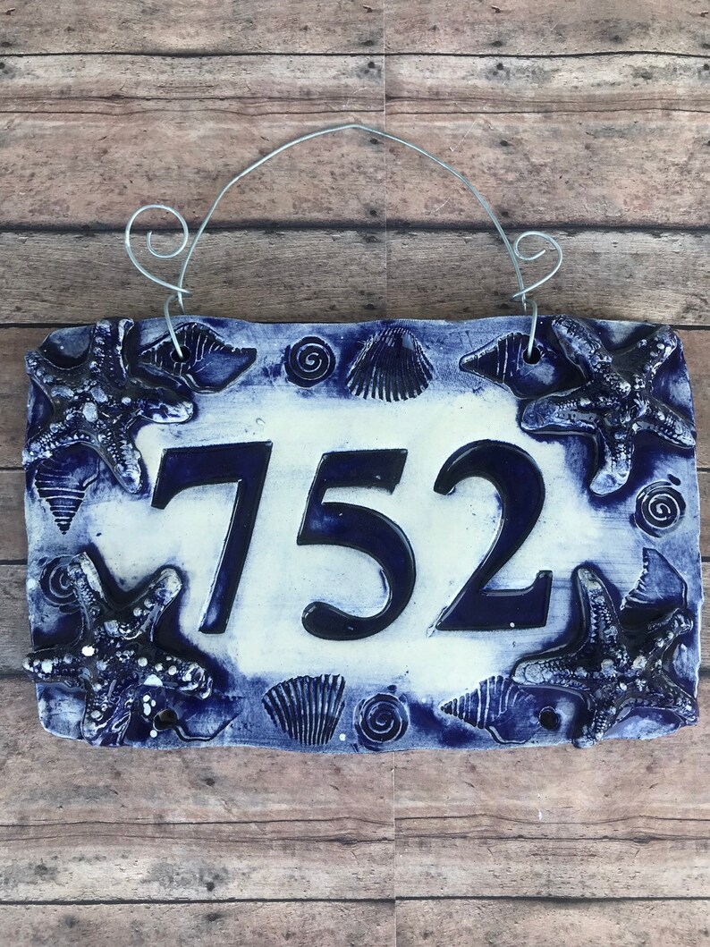 Nautical decor house number sign in deep blue with raised Etsy