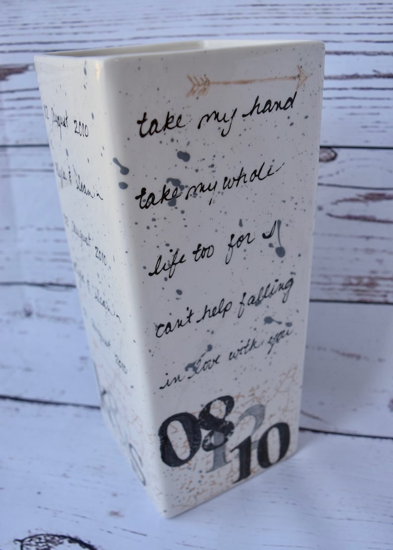 Wedding Gift Wedding Vase in ceramic personalized with date and initials of couple Anniversary Gift image 7