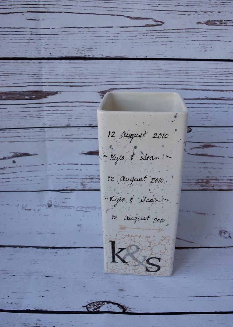 Wedding Gift Wedding Vase in ceramic personalized with date and initials of couple Anniversary Gift image 5