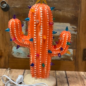 Lighted Cactus in Ceramic Vintage Inspired Arizona Sun color image 2