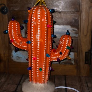 Lighted Cactus in Ceramic Vintage Inspired Arizona Sun color image 3