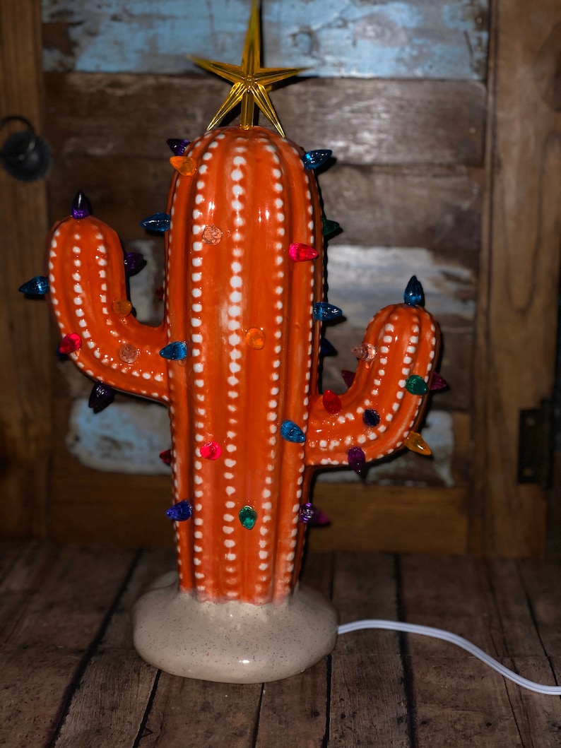 Lighted Cactus in Ceramic Vintage Inspired Arizona Sun color image 3