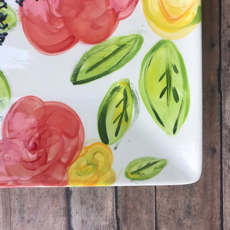Mr /& Mrs or MrMr or MrsMrs hand painted floral platter with hand painted lettering wedding signiture platter serving or votive candles