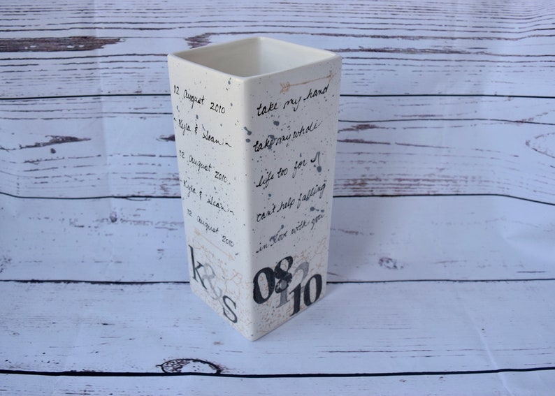 Wedding Gift Wedding Vase in ceramic personalized with date and initials of couple Anniversary Gift image 6