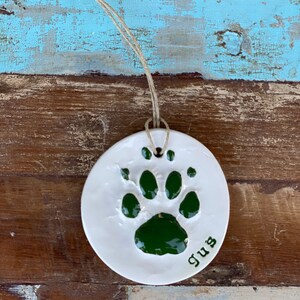 Pet Paw Print ornament in ceramic in holly green image 2