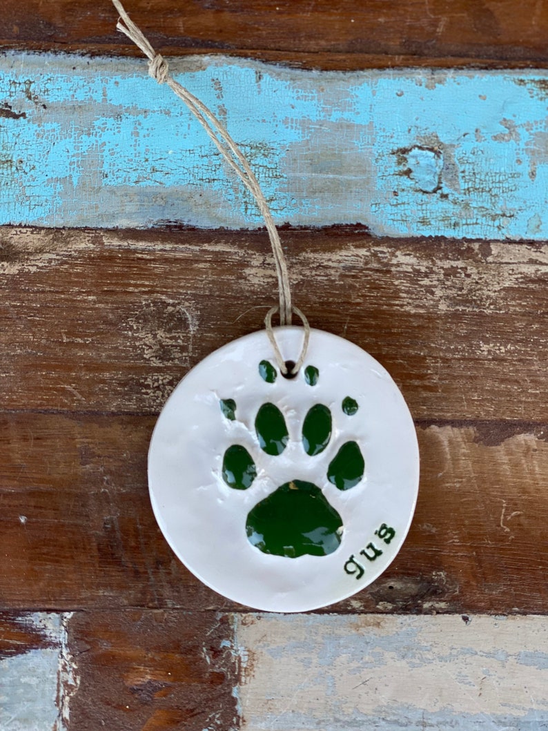 Pet Paw Print ornament in ceramic in holly green image 2